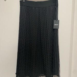 DKNY Pull-On Midi Skirt with Mesh Overlay